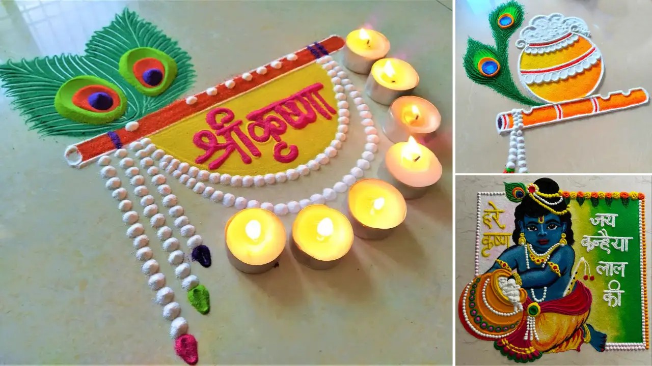 • मुकुट, हार, बांसुरी, मोरपंख से अलंकृत करें।